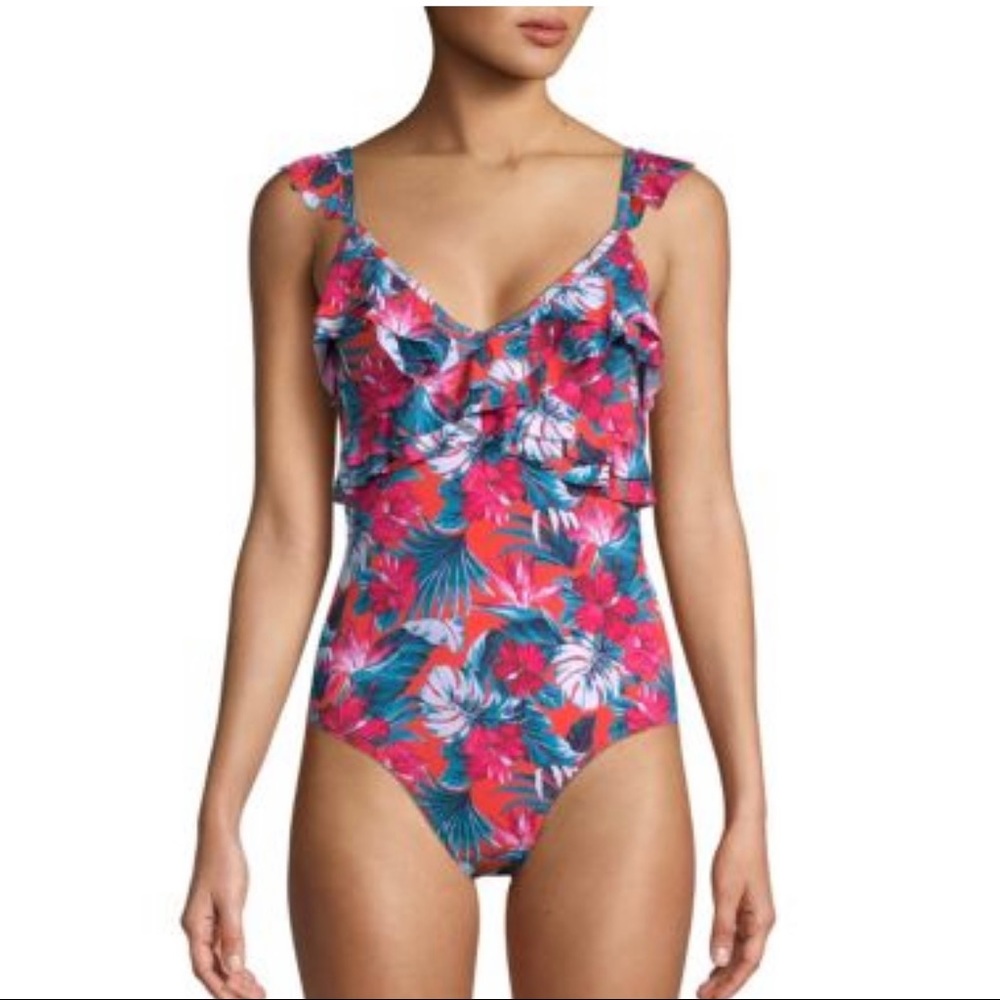 TART one piece Hawaii tropical floral Shelby Ruffled Swimsuit SMALL NWT